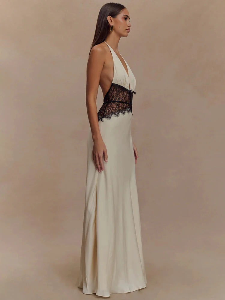 Elegant Backless Lace Maxi Dress
