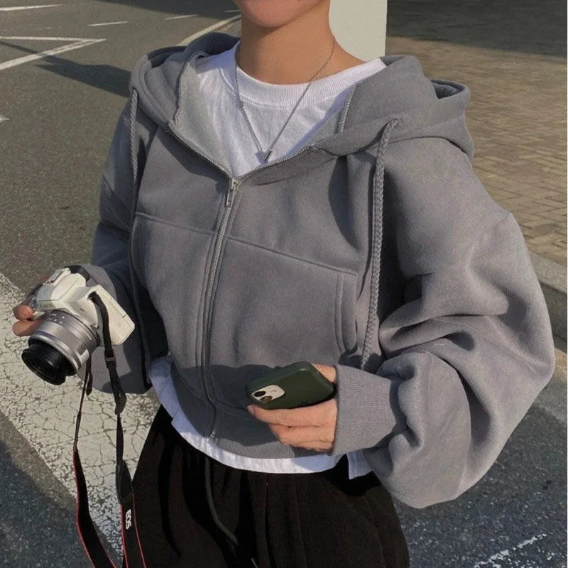 Cropped Zip-Up Hoodie