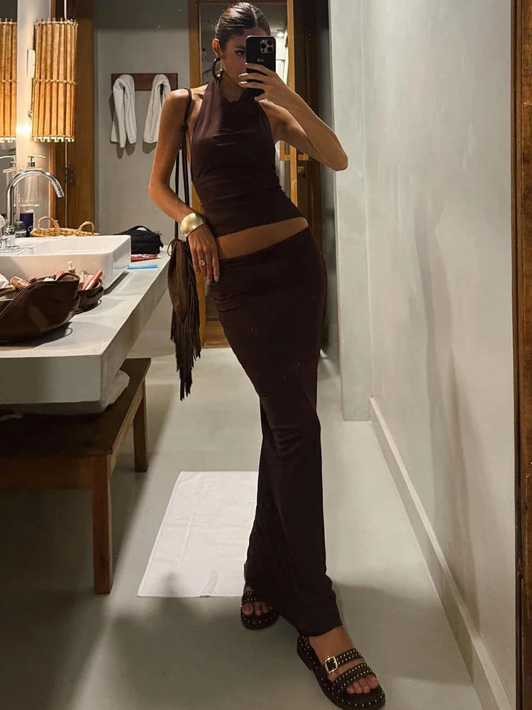 Halter Top Summer Skirt Set