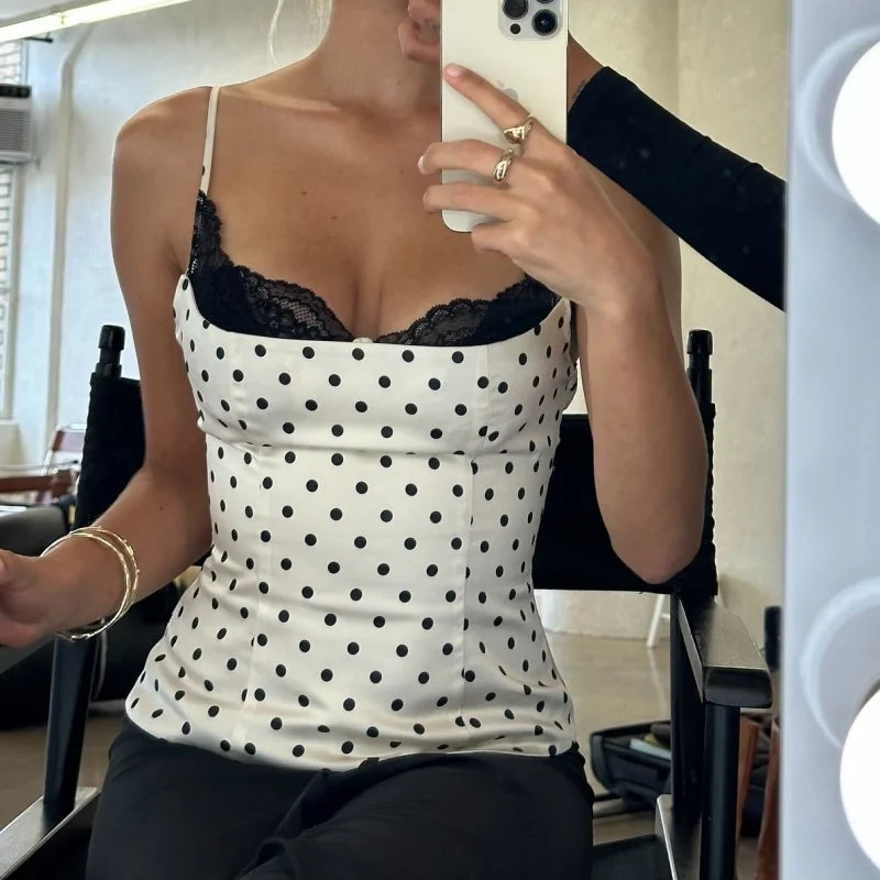 Polka Dot Lace Trim Cami Top