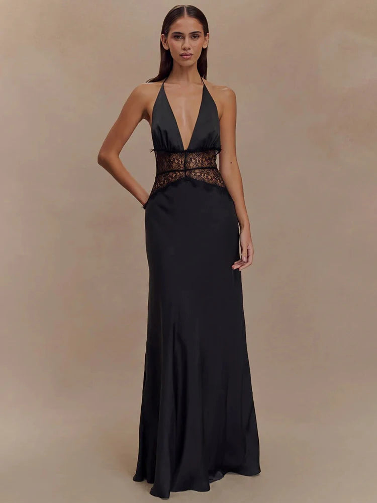 Elegant Backless Lace Maxi Dress
