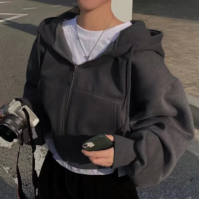Cropped Zip-Up Hoodie